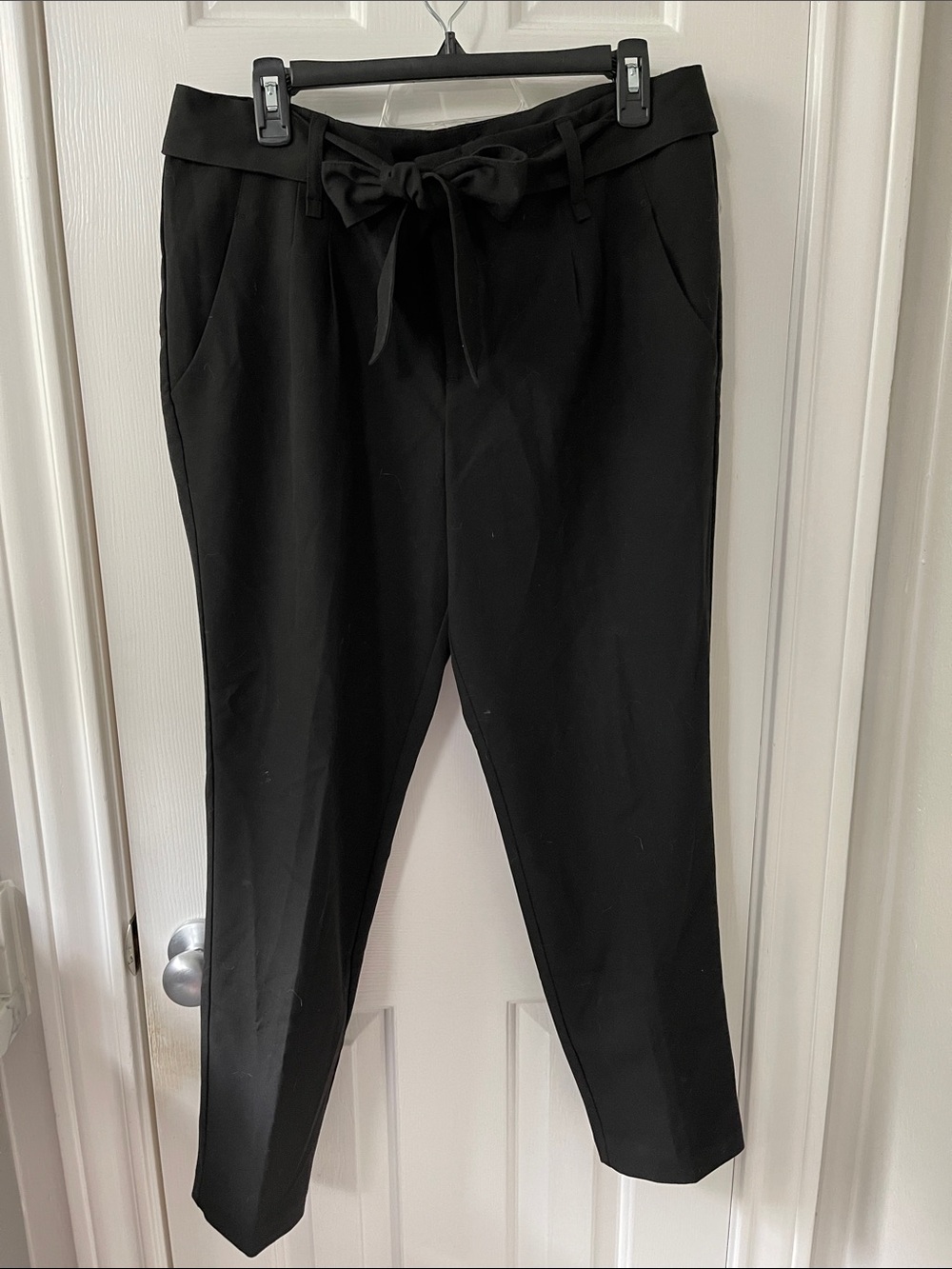 INC International Concepts Black Tie-Waist Tapered Pants